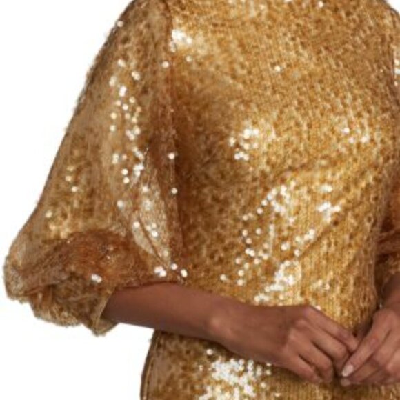 Badgley Mischka Odessa Gold Sequin Gown | Size 4 | Elegant Evening Formal Dress - Picture 5 of 12